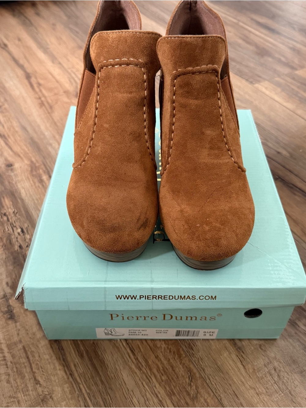 Pierre Dumas Suede Platform Booties in Cognac Brown